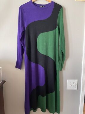 Marimekko Uniqlo color block Long Sleeve Sweater Wool Dress M